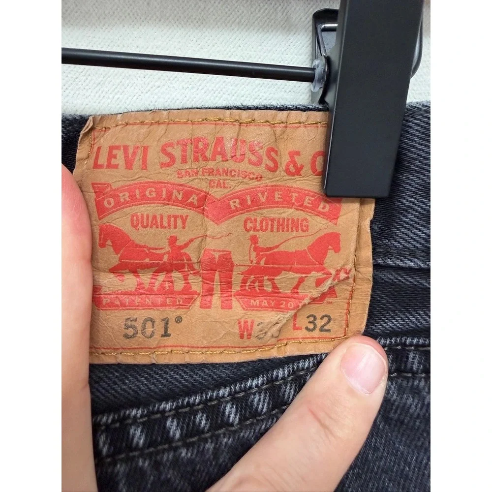 Levis 501 Original Fit Distressed Faded Black Jeans 33x32 Grunge 501-0660